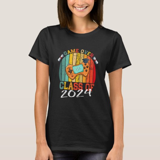 Game Over Class of 2024 Videospiele Funny Graduati T-Shirt (Vorderseite)