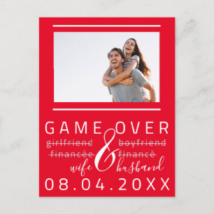 Game Over Funny Save the Date Foto Red White Postkarte
