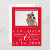 Game Over Funny Save the Date Foto Red White Postkarte (Vorne/Hinten)