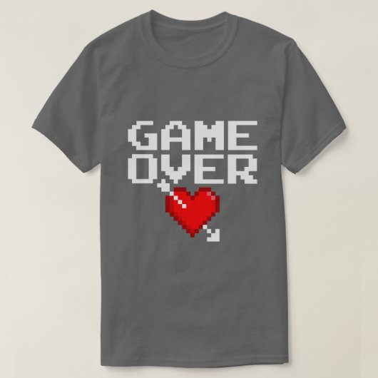 Game Over Gamer Valentine 8 Bit Gaming Pixel Herz T-Shirt (Design vorne)