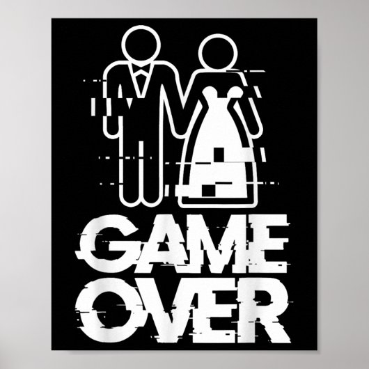 Game Over Glitch Bride Groom Funny Wedding Poster (Vorne)