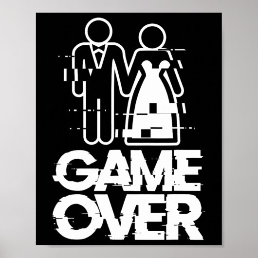 Game Over Glitch Bride Groom Funny Wedding Poster (Vorne)
