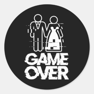 Game Over Glitch Bride Groom Funny Wedding Runder Aufkleber