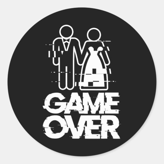 Game Over Glitch Bride Groom Funny Wedding Runder Aufkleber (Vorderseite)