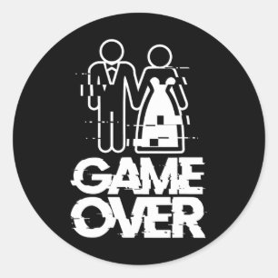 Game Over Glitch Bride Groom Funny Wedding Runder Aufkleber