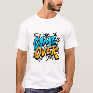 Game Over Graffiti Design – Blaue und Orange Straß T-Shirt
