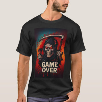 Game Over Grim Reaper Skull – Dark Horror Gaming  T-Shirt