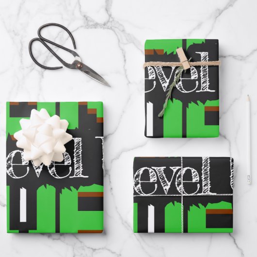 Game Over, Level Up: Pixelated Retro Game Welt Geschenkpapier Set (Vorderseite)