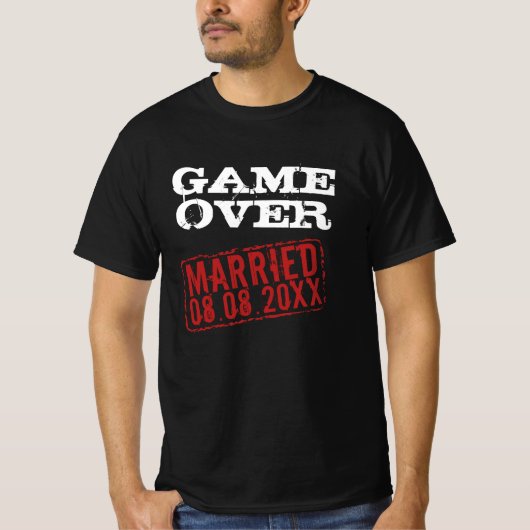 Game Over lustiges T-Shirt mit Briefmarke zum Hoch (Vorderseite)