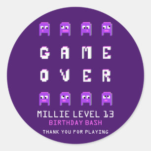 Game Over Monster lila Geburtstagsparty Danke Runder Aufkleber
