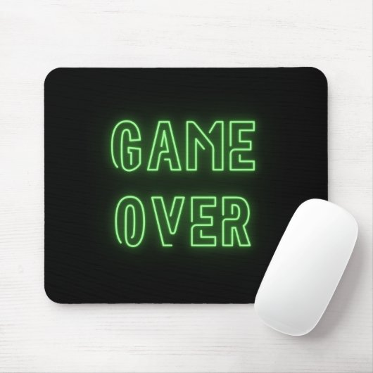 Game Over Neon Light Design Green Video Gamer Mousepad (Mit Mouse)