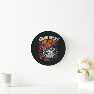Game Over Nie Lustiger Gamer-Geist Halloween Runde Wanduhr