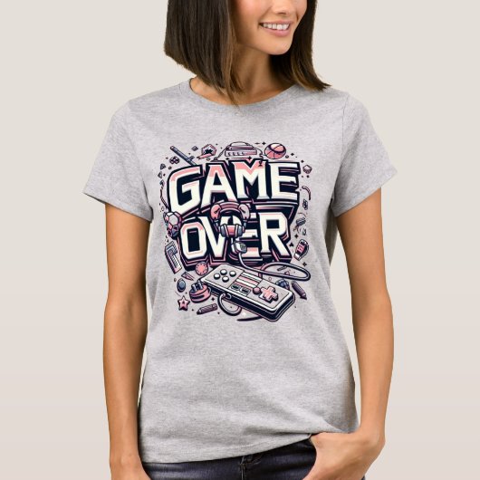 Game Over: Retro Pink & Blue Gaming Vibes T-Shirt (Vorderseite)
