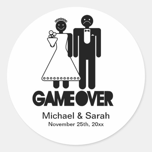 Game Over - Save the Date Aufkleber (Vorderseite)