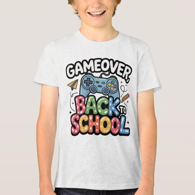 Game Over to School - Gamer First Day Tri-Blend Shirt (Vorderseite)