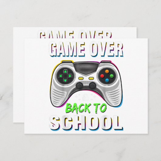 Game Over To School Shirt Funny Kids First Da Dankeskarte (Vorne/Hinten)