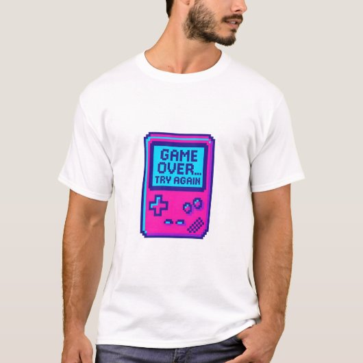 Game Over Versuch es nochmal – Retro Pixel Gamer  T-Shirt (Vorderseite)