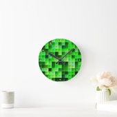 Game Pixels Green Square Muster mit Punkten Runde Wanduhr (Zuhause)