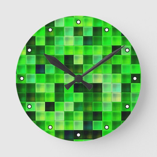Game Pixels Green Square Muster mit Punkten Runde Wanduhr (Vorderseite)