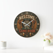 Game Room Dartboard Rustic Pub Bar Decor  Große Wanduhr (Zuhause)
