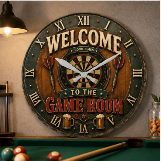 Game Room Dartboard Rustic Pub Bar Decor  Große Wanduhr