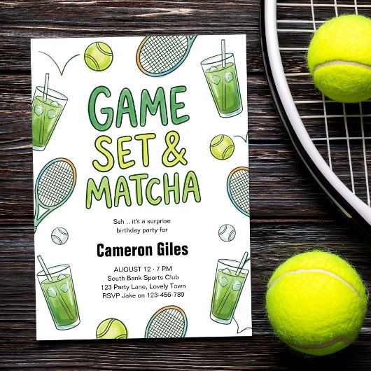 Game Set and Matcha Tennis Surprise Birthday Einladung