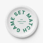 Game Set Match Green Tennis Turnier Wappen Pappteller (Vorderseite)