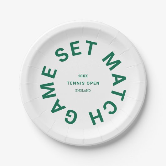 Game Set Match Green Tennis Turnier Wappen Pappteller (Vorderseite)