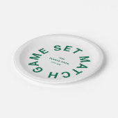 Game Set Match Green Tennis Turnier Wappen Pappteller (Schrägansicht)