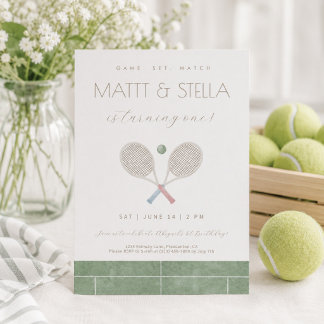 Game Set Match Tennis Twin Erster Geburtstag einla Dankeskarte