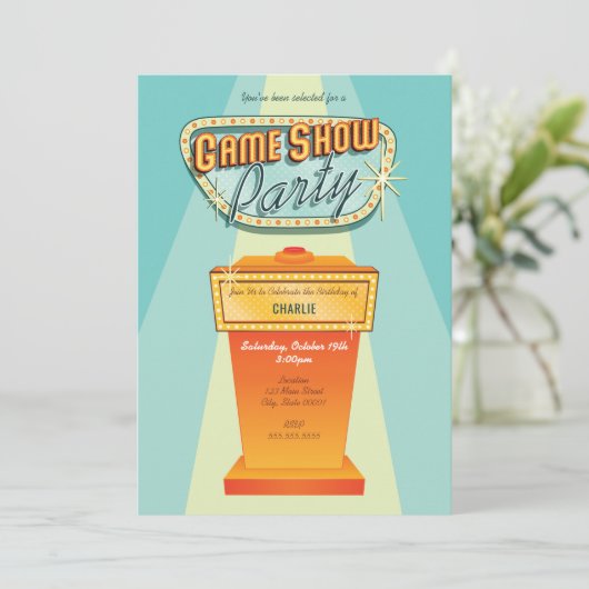 Game Show Party Einladung (Stehend Vorderseite)