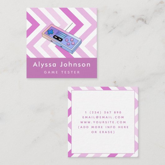 Game Tester Developer Retro Controller Gadget Pink Quadratische Visitenkarte (Vorne/Hinten)