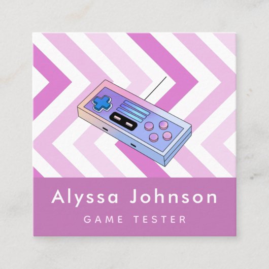 Game Tester Developer Retro Controller Gadget Pink Quadratische Visitenkarte (Vorderseite)