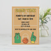 Game Time, Basketball 1st Birthday Einladung (Stehend Vorderseite)
