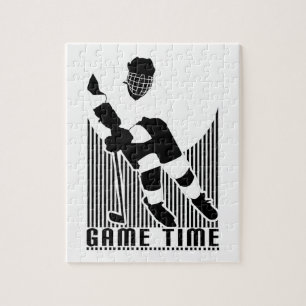 Game Time Hockey Spieler Schwarz Weiß Sport Puzzle