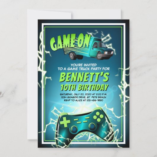 Game Truck Birthday Einladung (Vorderseite)