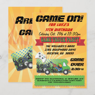 Game Truck Party Einladungen