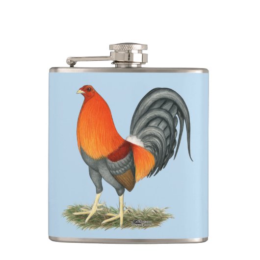 Gamecock Blue Red Rooster Flachmann (Vorderseite)
