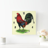 Gamecock: Dunkelrot Quadratische Wanduhr (Zuhause)