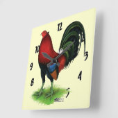 Gamecock: Dunkelrot Quadratische Wanduhr (Winkel)