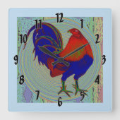 Gamecock: Impressionist Rooster Quadratische Wanduhr (Vorderseite)