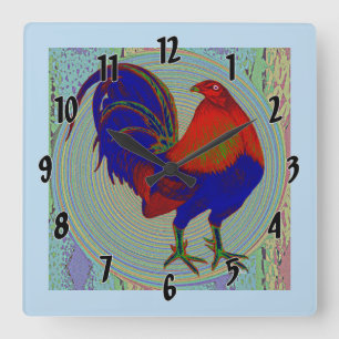 Gamecock: Impressionist Rooster Quadratische Wanduhr