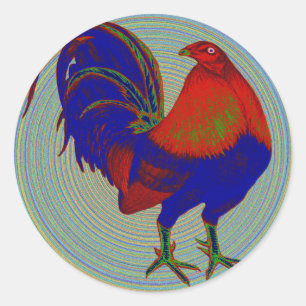 Gamecock: Impressionist Rooster Runder Aufkleber