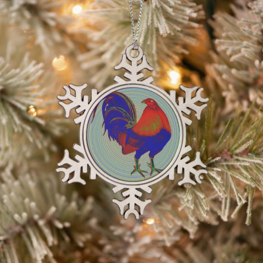 Gamecock: Impressionist Rooster Schneeflocken Zinn-Ornament (Baum)