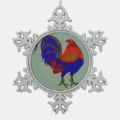 Gamecock: Impressionist Rooster Schneeflocken Zinn-Ornament (Vorderseite)