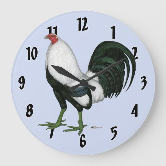 Gamecock Silver Duckwing Große Wanduhr (Vorderseite)