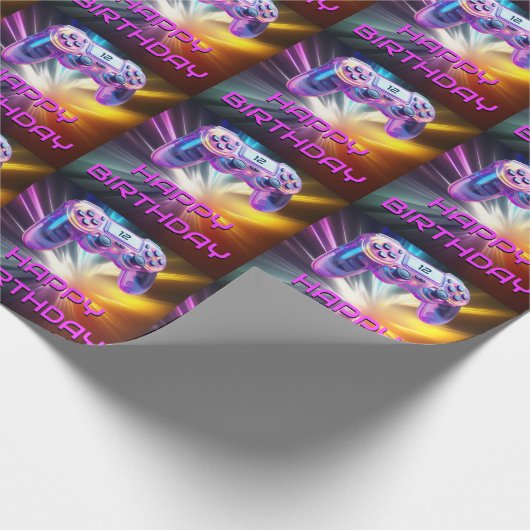 Gamecontroller Rosa Video Gamer Party Kinder Geschenkpapier (Ecke)