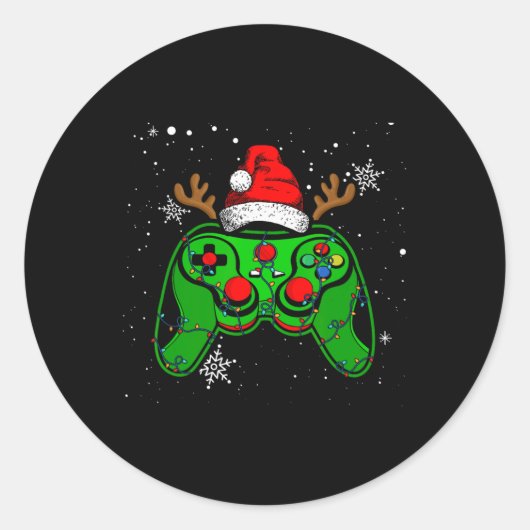 Gamecontroller Weihnachts-Weihnachtsmannmütze Game Runder Aufkleber (Vorderseite)