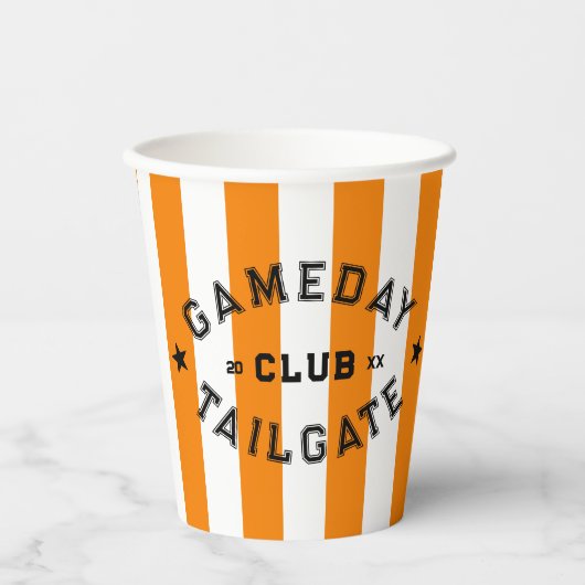 Gameday Tailgate Club Orange Strip Custom Party Pappbecher (Vorderseite)