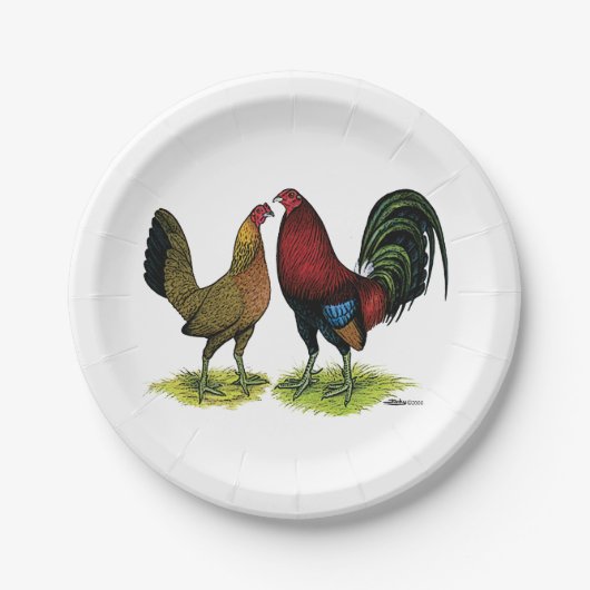 Gamefowl-Paar Pappteller (Vorderseite)